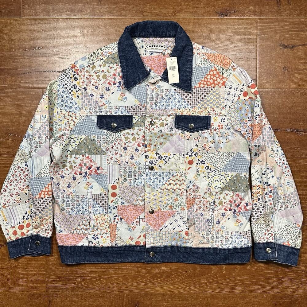 Carleen Quilt Patchwork Trucker Jacket Women XL Floral Motif Denim Retro NWT USA